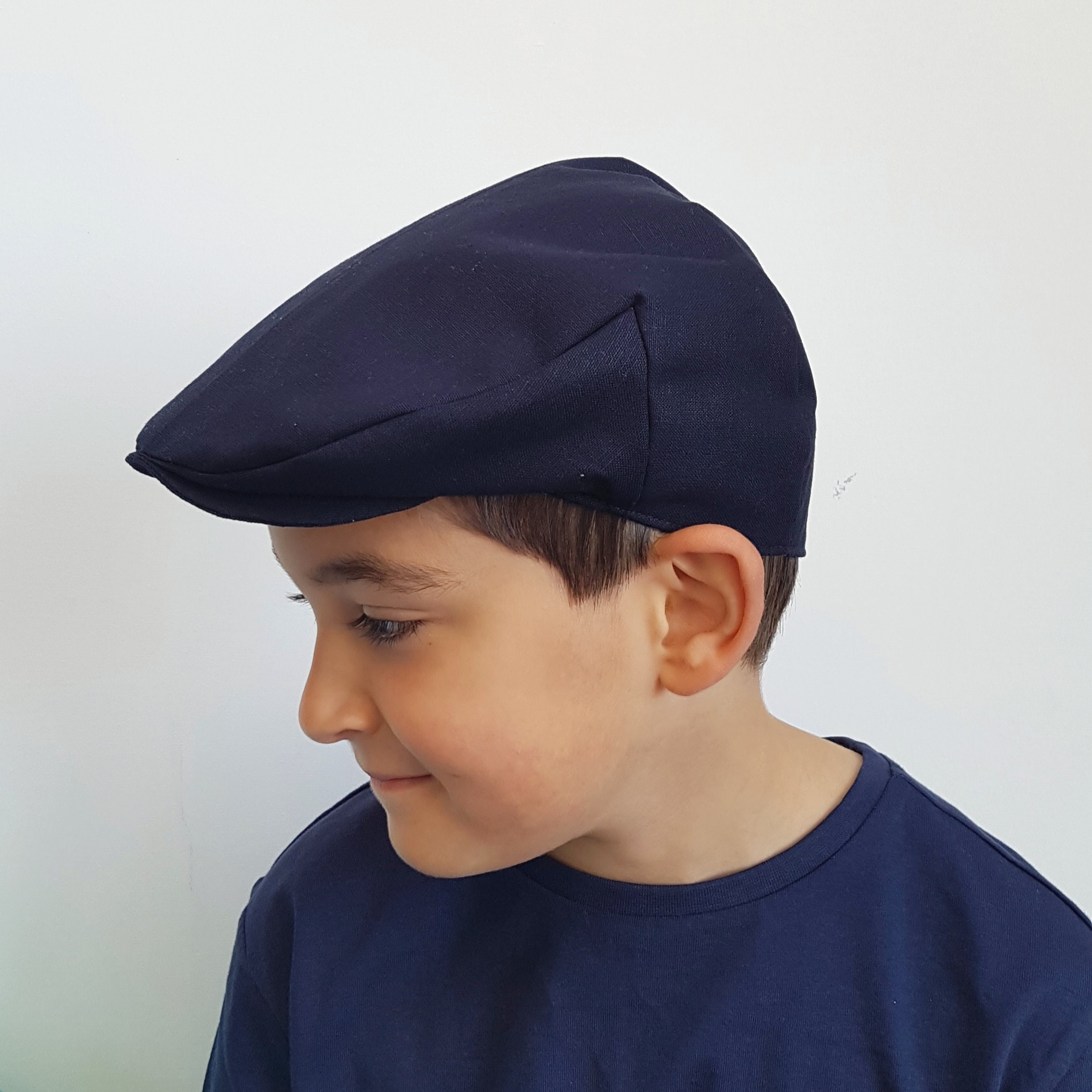 Boys Flat Cap Hat Navy Blue Linen Kids Peaky Blinders Cap Etsy