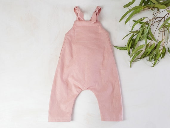 pink linen overalls