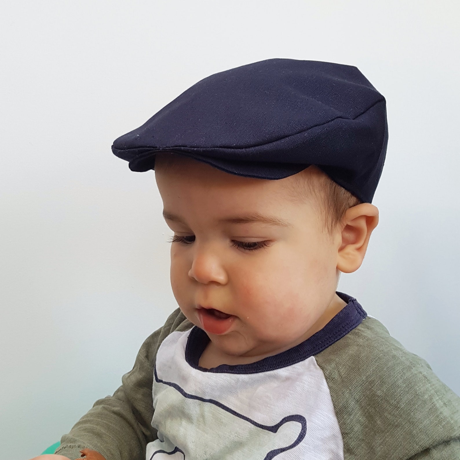 Boys Flat Cap Hat Navy Blue Linen Kids Peaky Blinders Cap Etsy