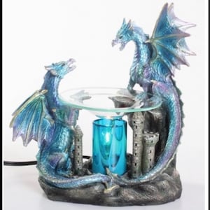 Dragon on Castle Fragrance Aroma Lamp Oil Diffuser Wax Warmer Burner Home Decor Electric Polyresin Table Lamp Gift Ideas For All