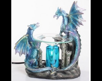 Dragon on Castle Fragrance Aroma Lamp Oil Diffuser Wax Warmer Burner Home Decor Electric Polyresin Table Lamp Gift Ideas For All
