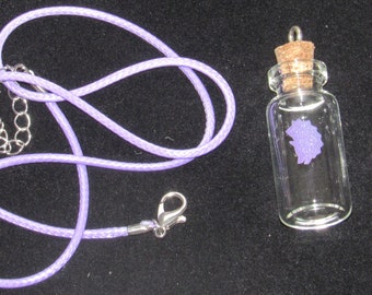 Quill Keeper Necklace with hedgehog charm handshedgehogs mini glass bottle keepsake purple