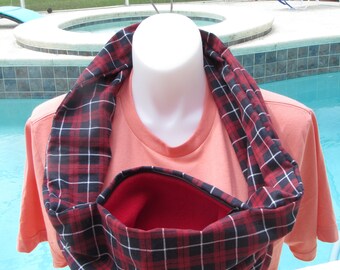 Infinity Scarf Hedgehog Secret Pocket Holder handshedgehogs flannel bonding Hedgehogs red plaid