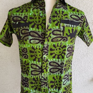 Allwell&#39;s Mens Batik Shirt, bianco, verde e nero, B167, spedizione gratuita negli Stati Uniti