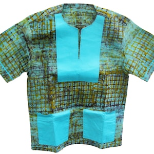 Allswell Men&#39;s Batik Shirt, Turquoise, Medium, Free US shipping