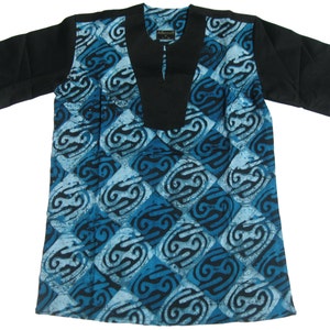 Allswell Men&#39;s Batik Shirt, Blue with Black Sleeve, Small, Free US shipping.