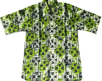 Allwell Mens Batik Shirt, Green and Black, Free US Shipping
