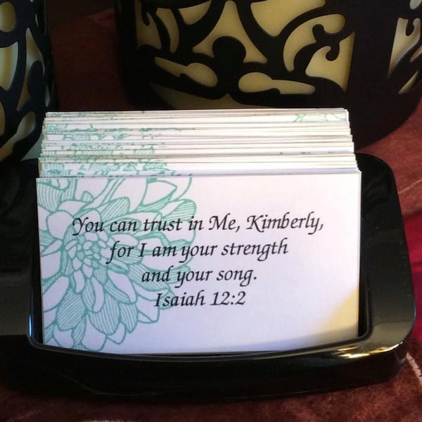 100 Deluxe Hand-Stamped Personalized Scripture Cards/He Knows Your Name and Speaks to you by Name: Flower