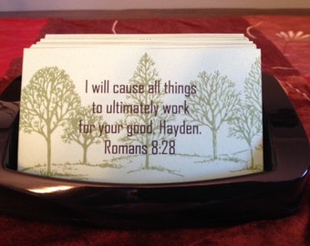 100 Deluxe Hand-Stamped Personalized Scripture Cards/He Knows Your Name and Speaks to you by Name: Trees