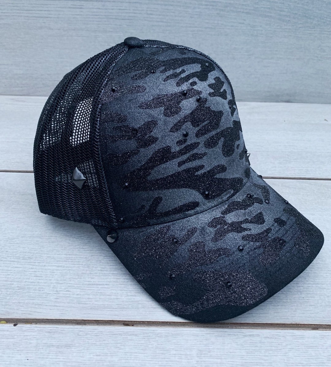 Black Camo Print Snapback Hat - Etsy