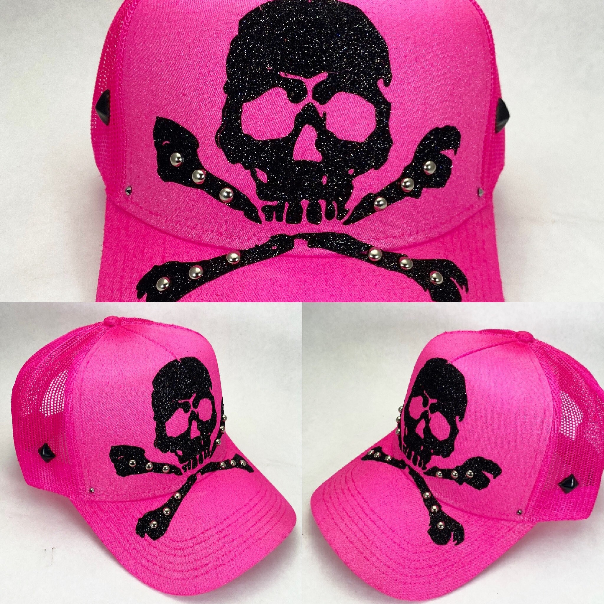 Magenta X Large Studded Skull Snapback Hat - Etsy