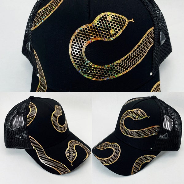 Metallic Holographic Snake Snapback Hat