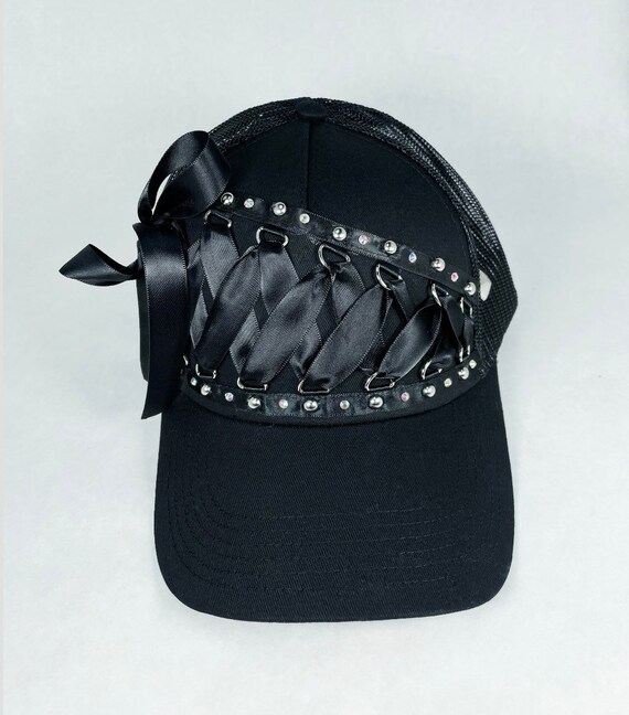 Black Lace Me Up Couture Snapback Hat Ball Cap