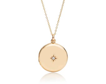 Round Gold Locket Vintage Inspired Star "Maia"