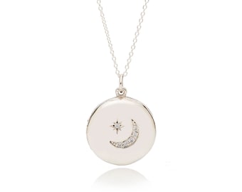 Round Locket with Crystal Moon and Star "Lia"