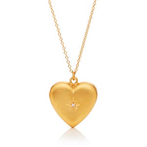 Gold Heart Locket Necklace with Crystal Star Matte Gold Locket Necklace Valentine Ready to Shp image 2