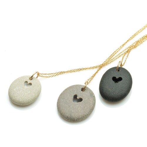 Beach Stone Heart Necklace on Gold Chain - Gift for Her - shops Beach Jewelry - One of a Kind - 