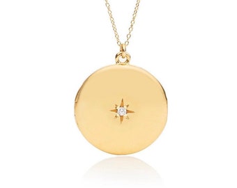 Gold Round Locket with Star Detail - Maxine