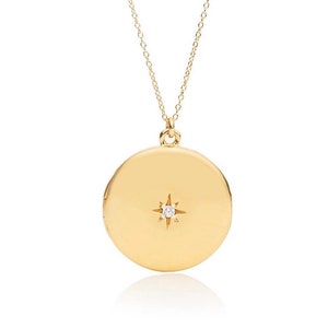 Gold Round Locket with Star Detail - Maxine