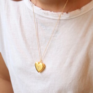 Gold Heart Locket Necklace with Crystal Star Matte Gold Locket Necklace Valentine Ready to Shp image 5