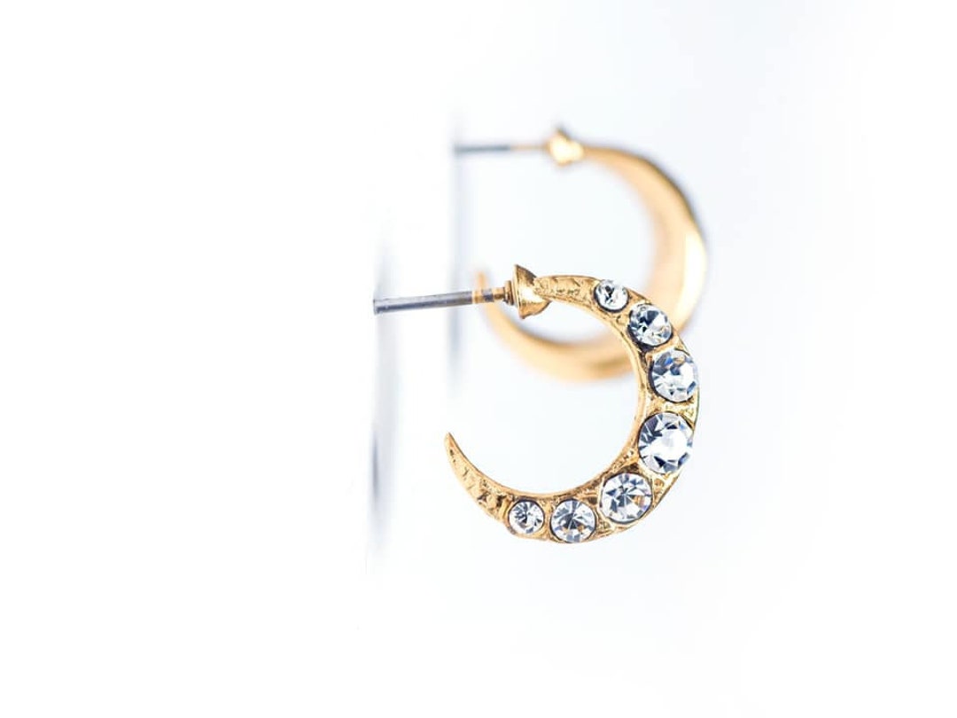 LOKILOKI Orecchini A Cerchio Piccoli Con Zircone – Luna E Stelle In Argento 925, Regalo Donna