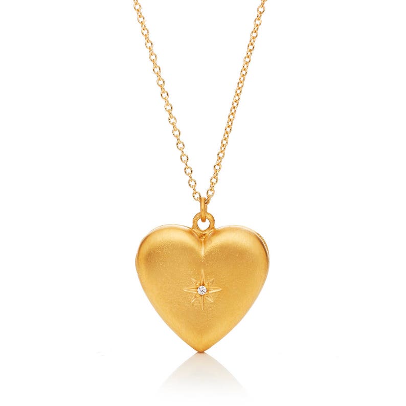 Gold Heart Locket Necklace with Crystal Star Matte Gold Locket Necklace Valentine Ready to Shp image 2