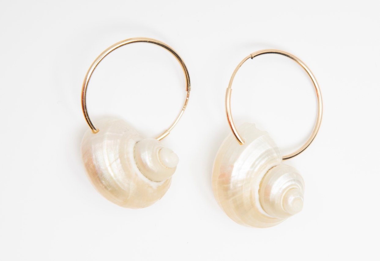 Shell Earrings Gold Filled Hoop Earrings Beach Jewelry Gift for