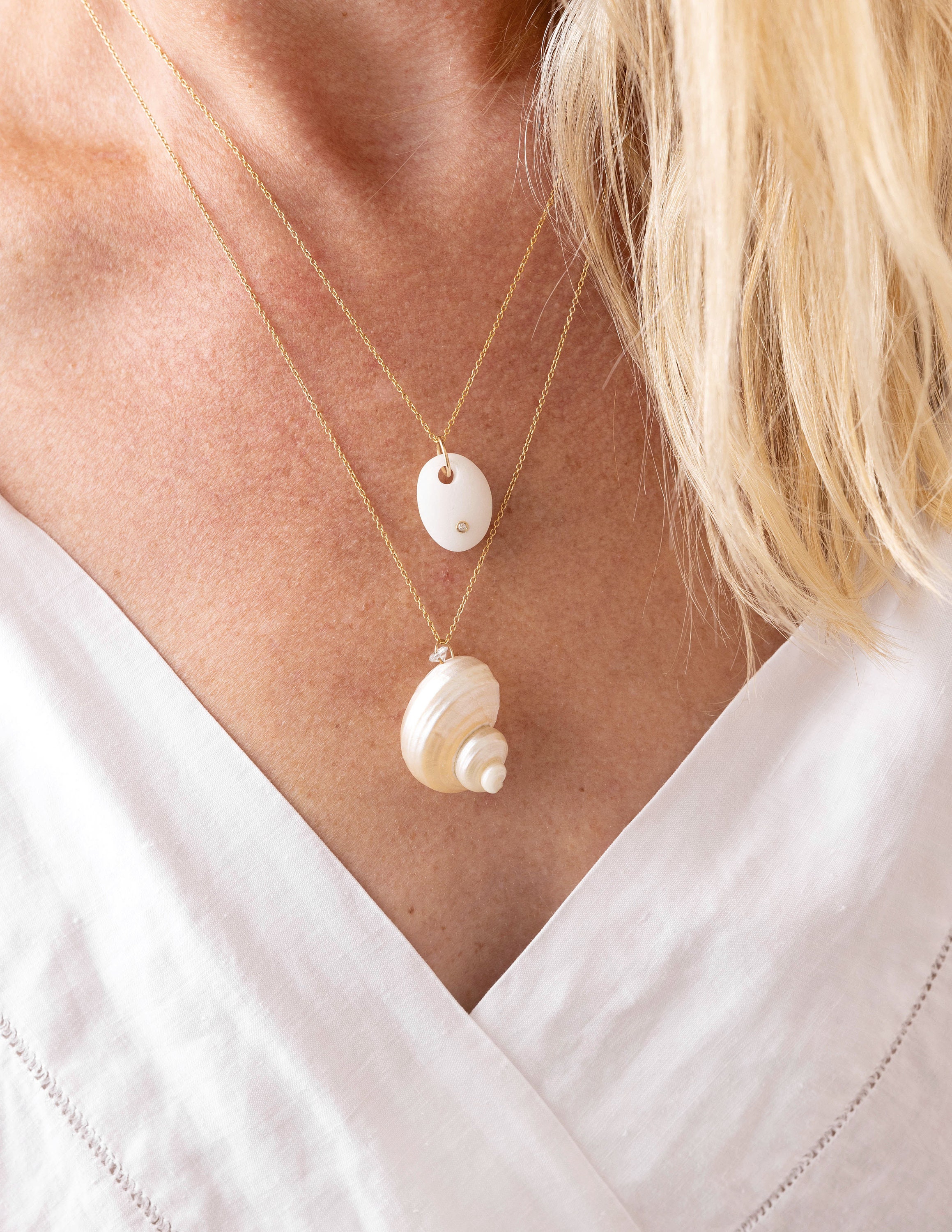Shell Decorated Chain Shell Pendant Necklace – Gold-filled Chain With Crystal Charm - Etsy