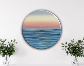 First Light - Original Painting of Ocean Sunrise, Oil on Round 24" Canvas