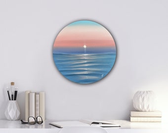 The Sunrise I Remember - Original Realistic Seascape Oil Painting on Round Canvas 16"