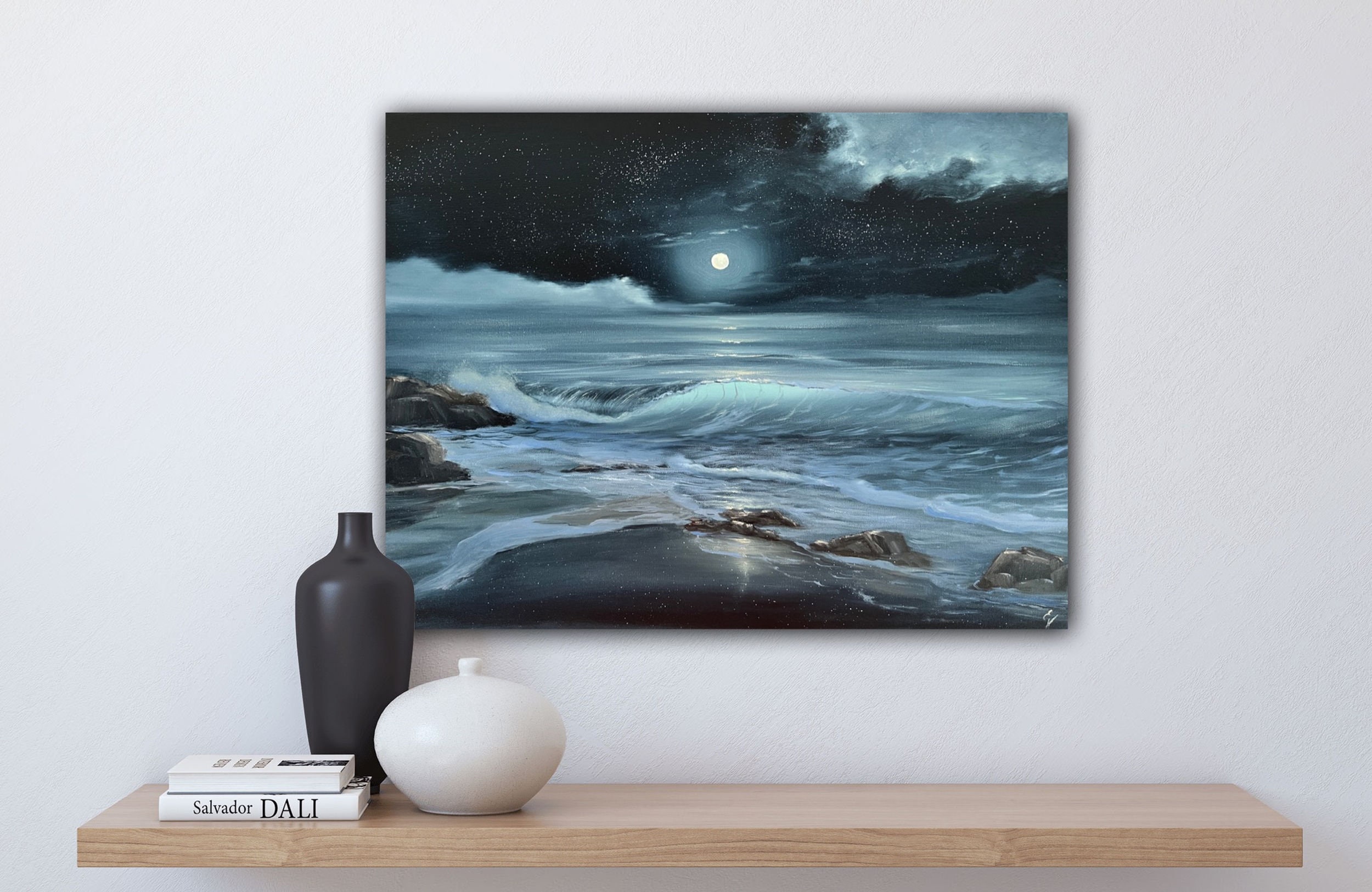 Emerging Light - Original Realistic Seascape Painting oil on round 24  canvas