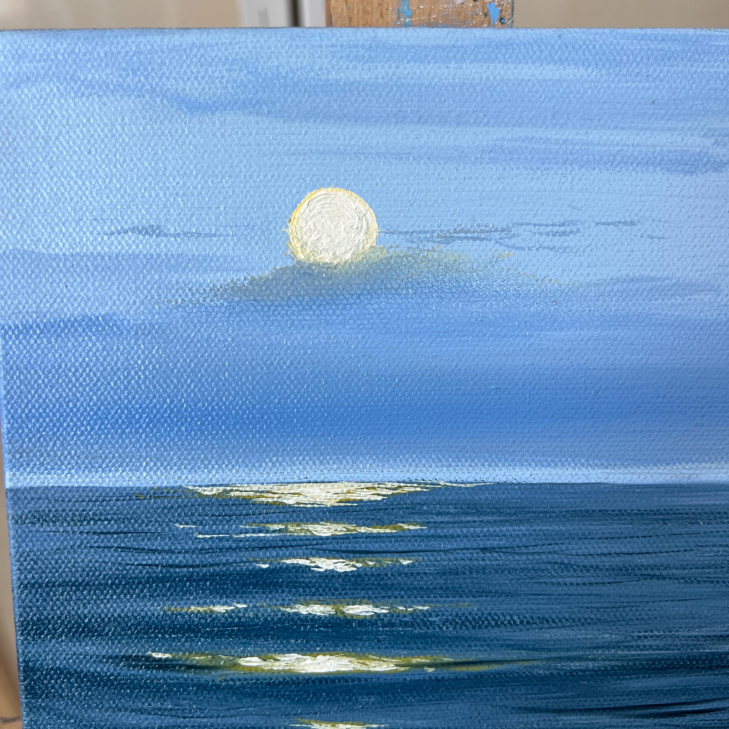 油絵、月海夜 月の出 - 夜の海を描いた小さな油絵 - Etsy 日本