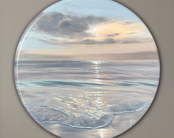 Sunset Dreaming - Original Painting of Coastal Sunset, Oil on Round 20" Canvas