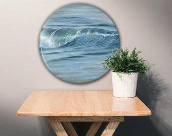 Ritmo oceánico - Pintura original de olas del océano, óleo sobre lienzo redondo de 61 cm