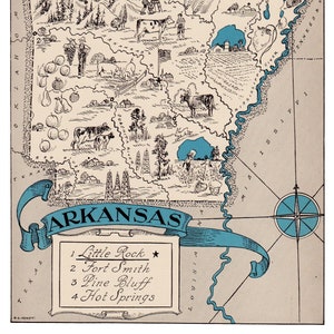 1930's ARKANSAS Picture Map Wall Art Decor Print of Arkansas State Map Gallery Wall Art Housewarming Gift for Wedding Birthday Anniversary