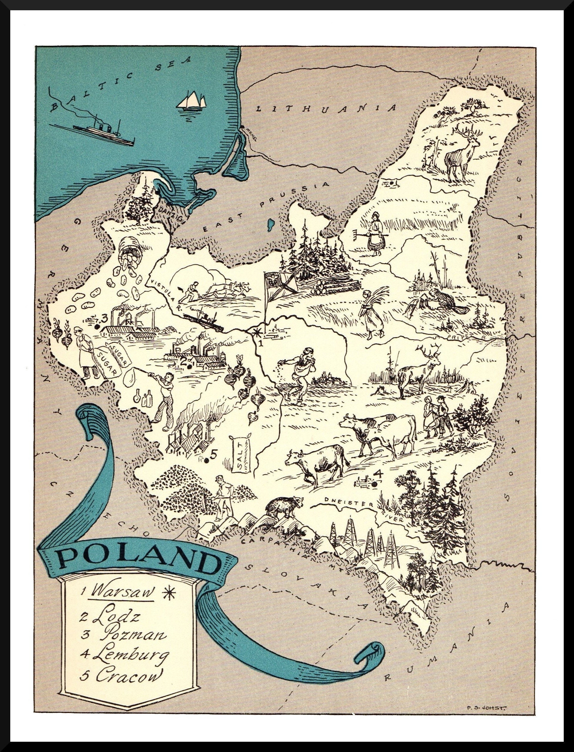 1930's Animated POLAND Map RARE Map Print of Poland Wall | Etsy