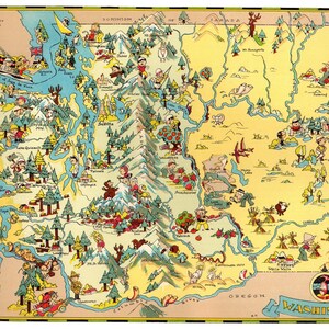 1930s Animated OREGON State Map RARE Map Reprint Map of Oregon Wall Art usbl 