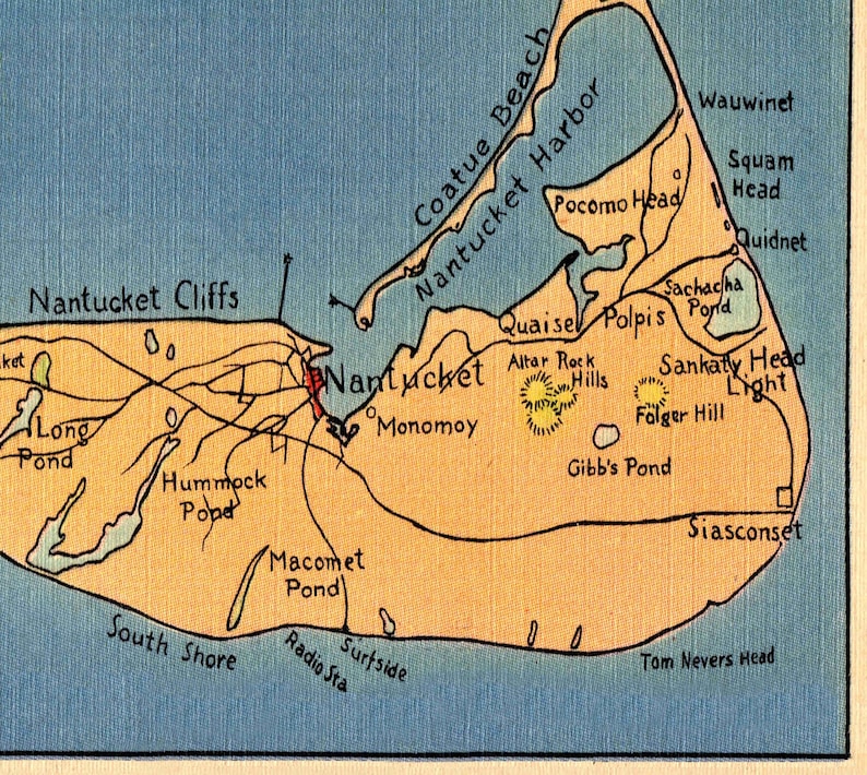 Nantucket Island Map of Nantucket Massachusetts Print Blue Etsy