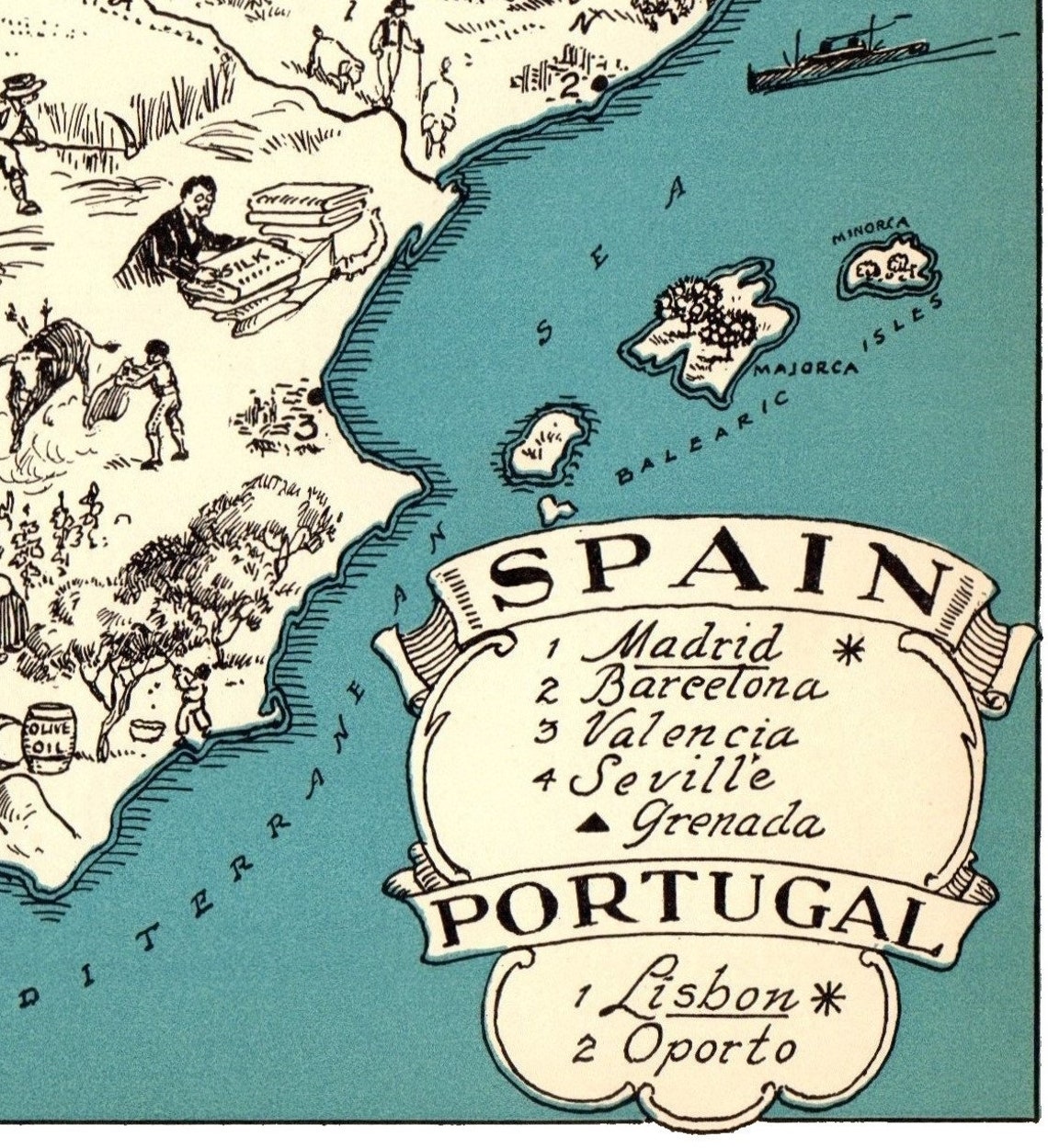 1930's Animated SPAIN Map RARE Map of Spain Print Wall Art | Etsy