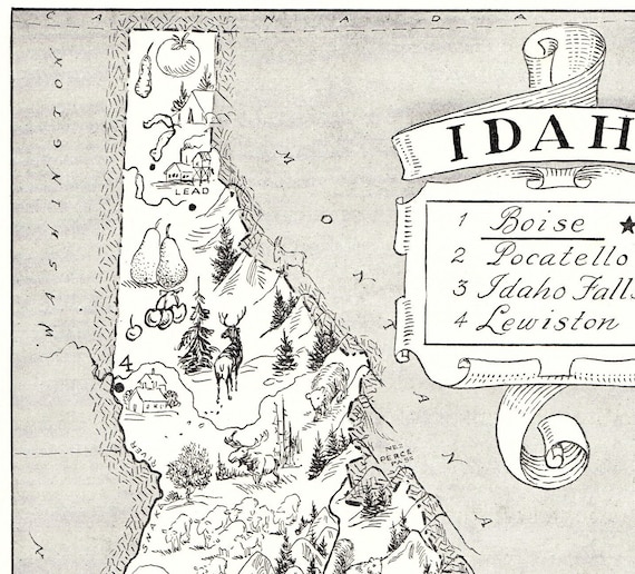 Globes & Maps Home & Living Idaho Map of Idaho Wall Decor Art Vintage ...