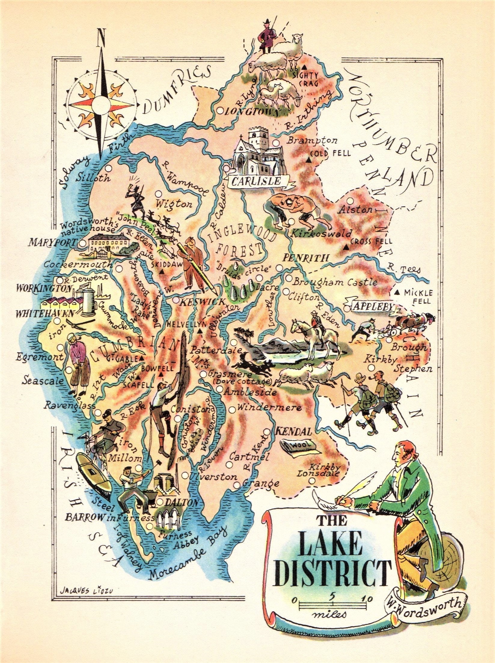 Map Of Lake District 1940'S Animated Lake District England Map Print England | Etsy