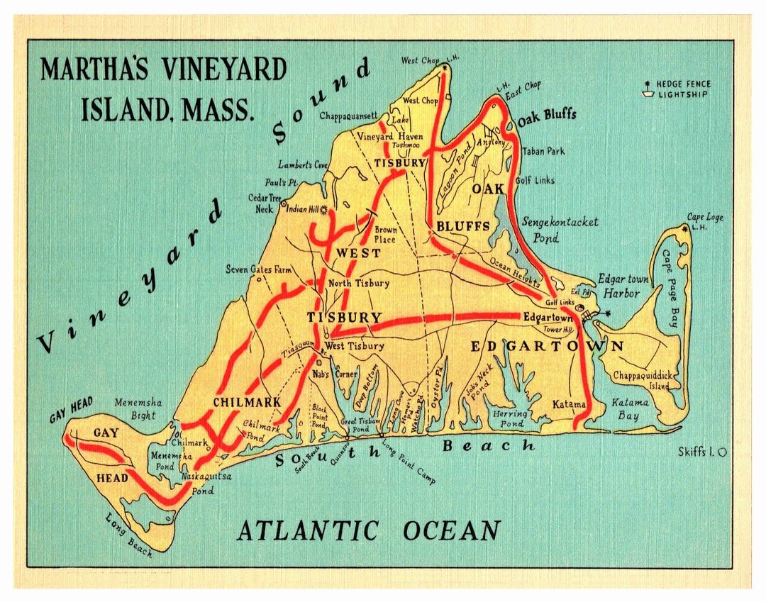 Martha's Vineyard Picture Map Print Island Wall Art Coastal Beach House ...