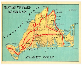 Martha's Vineyard Picture Map Print Island Wall Art Coastal Beach House Decor Housewarming Gift for Wedding Birthday Anniversary