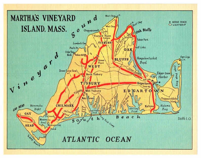 Martha's Vineyard Picture Map Island Wall Art Coastal Etsy