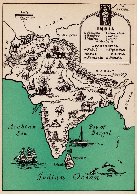 1888 Miniature INDIA Map Vintage Map of India Gallery Wall Art Office Decor Gift for Traveler Graduation Wedding Birthday 11348