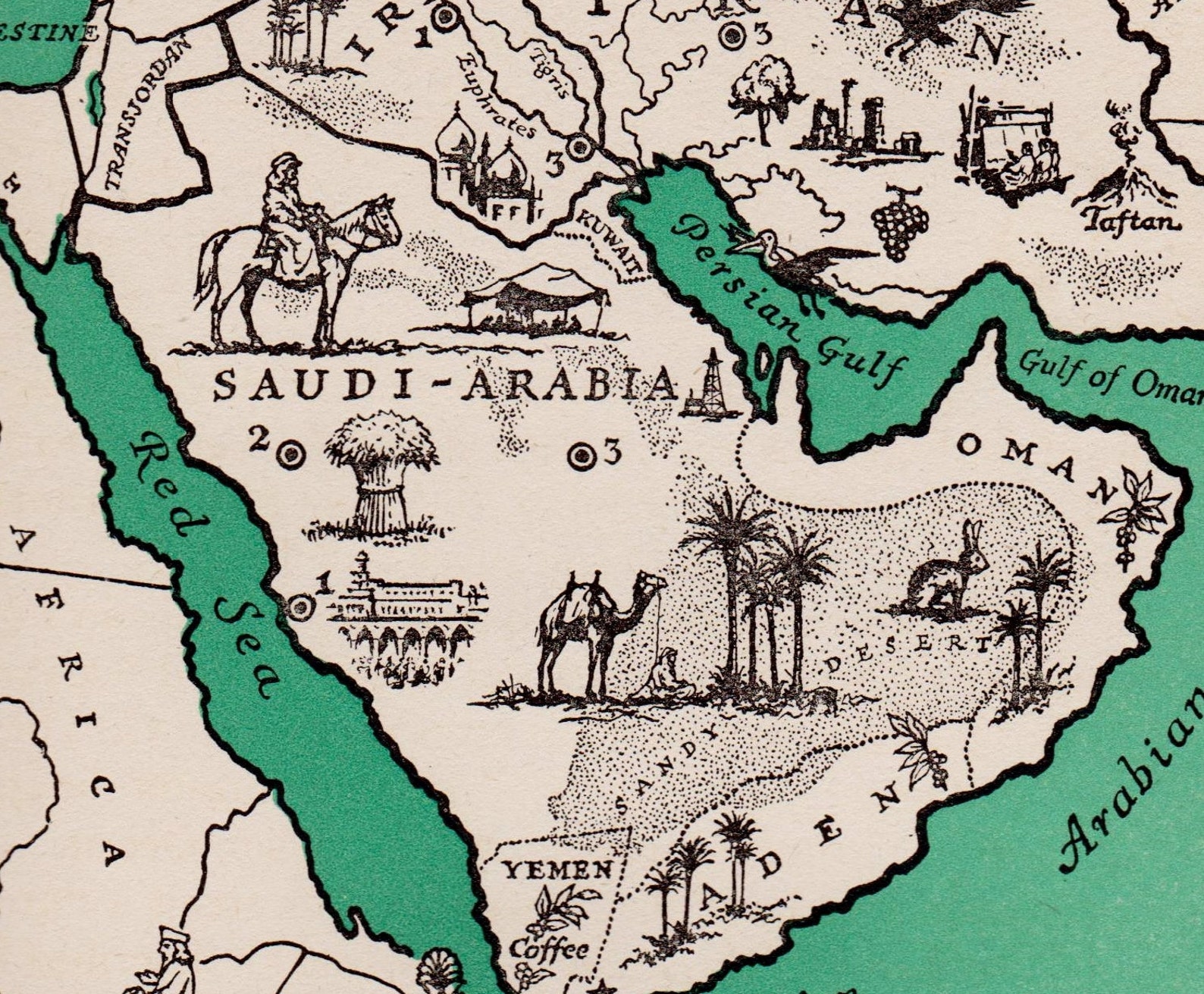 1940's ARABIA Picture Map of Saudi Arabia Print Map of Etsy