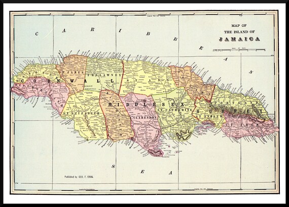 1905 Jamaica Carte Reproduction Impression Dantique Jamaique Etsy France