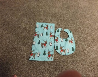 Reindeer and tree bib and burp cloth