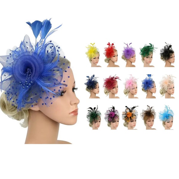 Chapeau pour femme Tea Party Chapeau de mariage des années 20 Chapeau de bibi plumes en filet voile Chapeau de fête d'Halloween