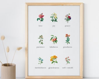 Frucht des Geistes Wandkunst, Schrift Wandkunst, Galater 5:22, Christliche Wohnkultur, Vintage Schrift Print, Bibel Wandkunst